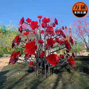 不锈钢金属花朵树雕塑 园林景观广场雕塑装饰 铁树开花雕塑厂家