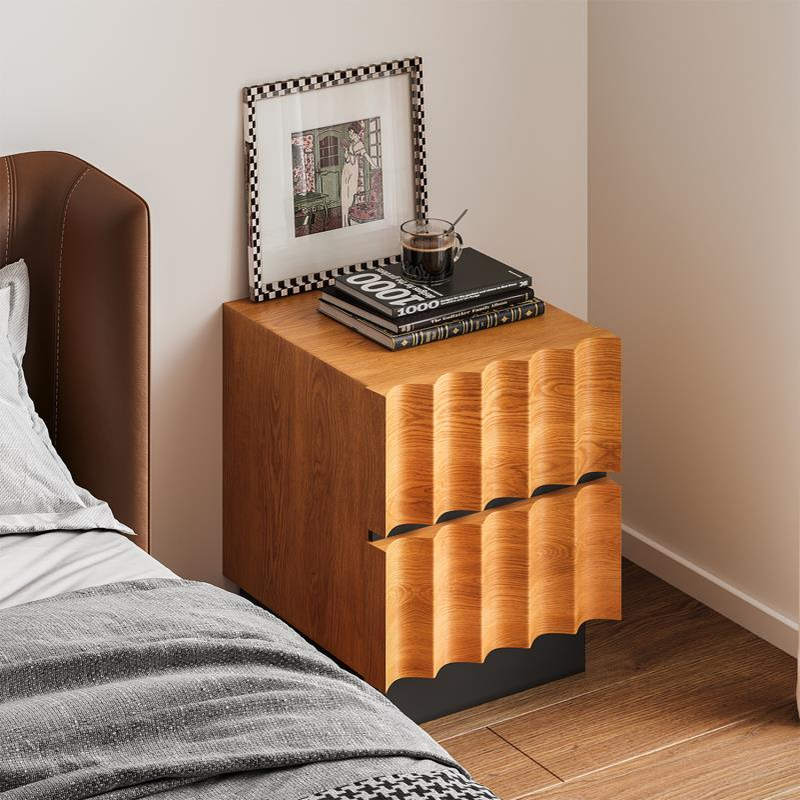 实木简约水波纹床头柜客厅卧室家用床边柜可移动储物小新品