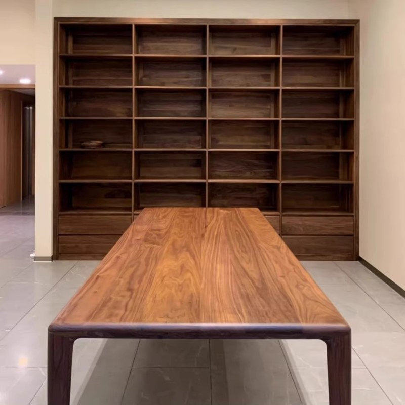 款北欧黑胡桃实木满墙书柜樱桃原木客厅落地书架现代简约书柜