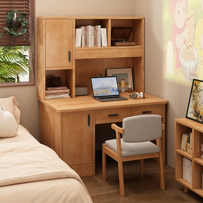 书桌书架一体桌子靠墙家用卧室学习写字桌带书柜办公电脑桌椅组合