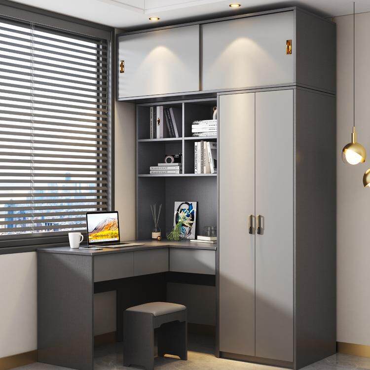 拐角书桌柜带衣柜家用实木卧室简约现代衣柜转角电脑桌组合一体