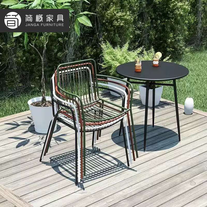 休闲庭院下午茶桌椅别墅阳台金属一桌两椅组合室外酒店民宿桌椅套