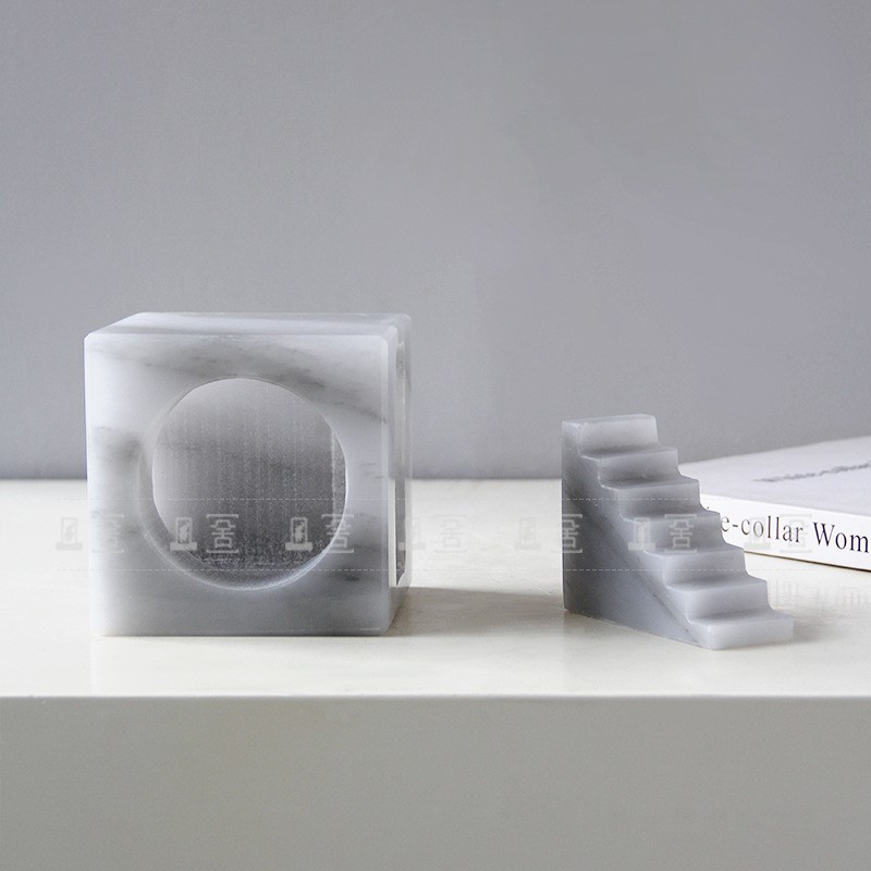 现代简约灰色大理石创意房子摆件样板房玄关茶几酒柜书房软装饰品