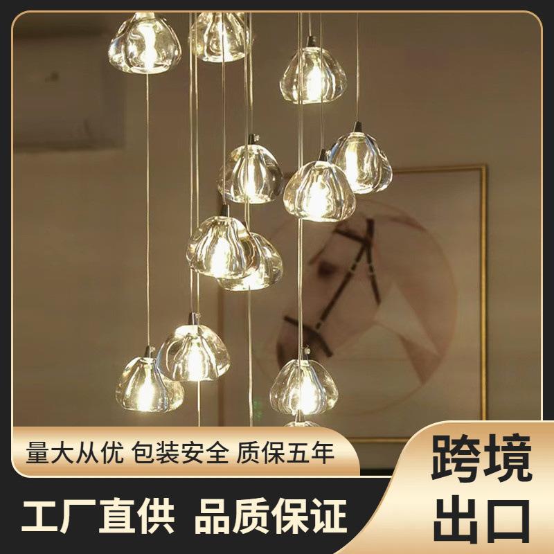 现代简约水晶楼梯吊灯loft别墅中空旋转客厅复式楼挑空长吊灯