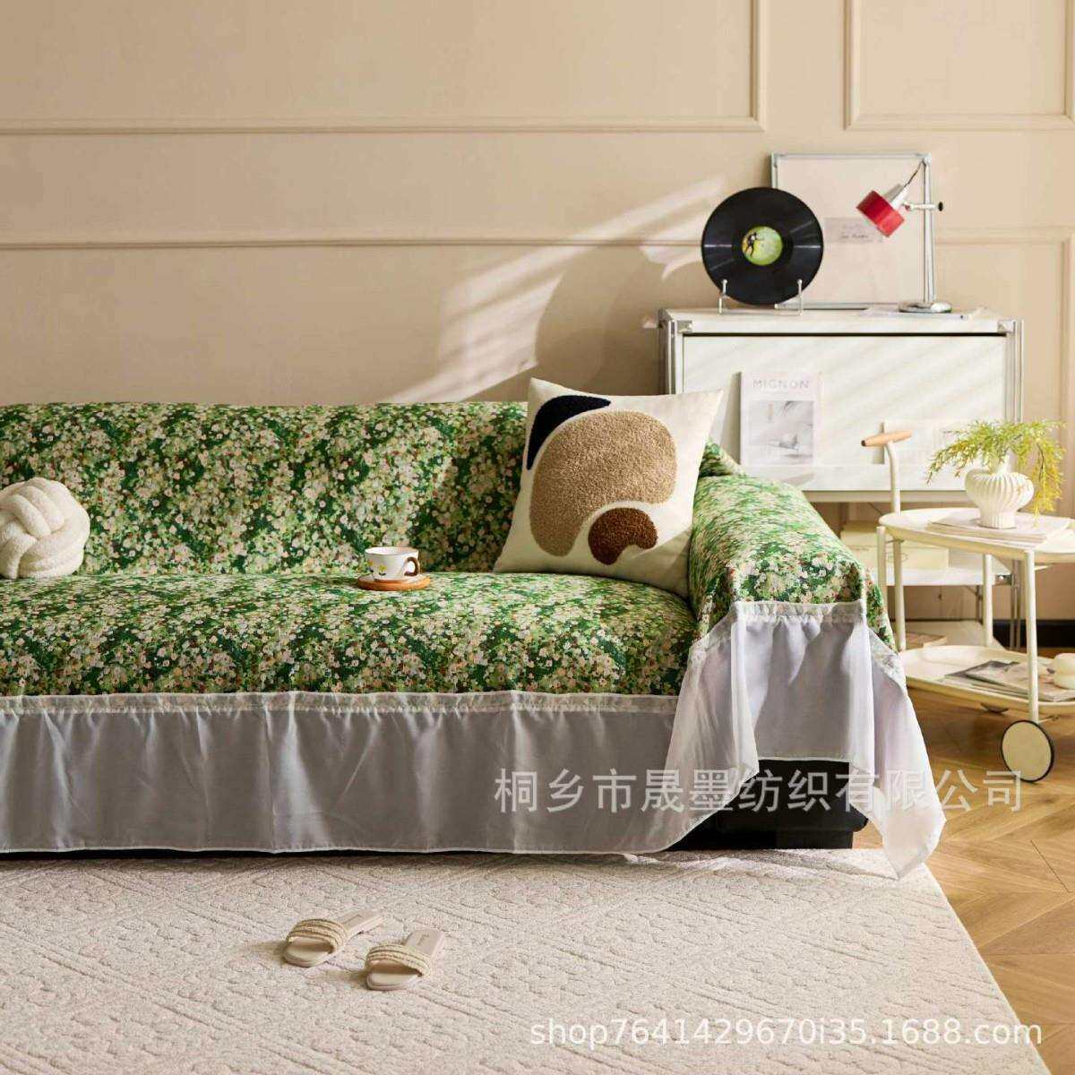 法式田园风裙摆沙发巾2025年新款棉麻沙发盖布四季通用沙发套罩毯