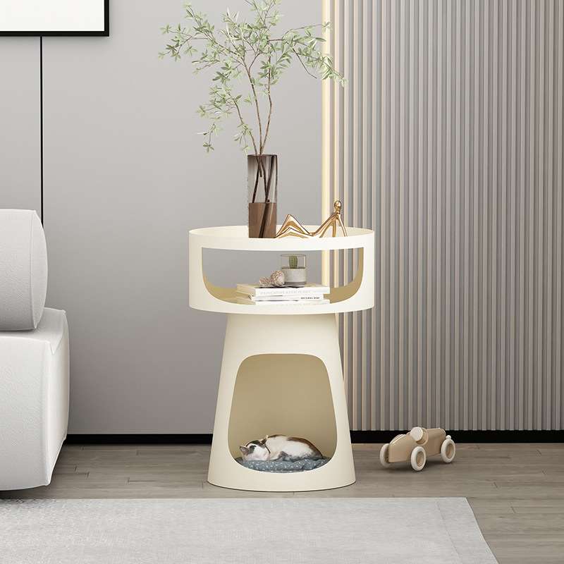 创意金属客厅铁艺边几阳台圆形桌家用卧室双层床头柜猫咪狗窝茶几