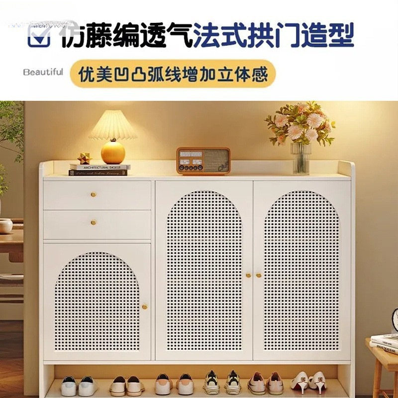 实木鞋柜藤编收纳柜进门家用超大鞋柜靠墙门厅玄关透气多层鞋柜