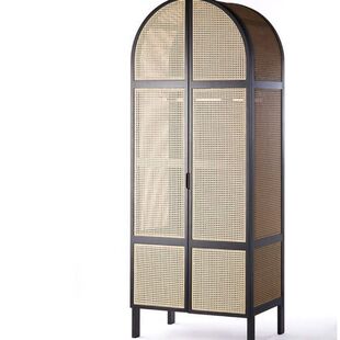 北欧复古实木衣柜衣橱藤编两门主卧室家用收纳储物现代简约小户型