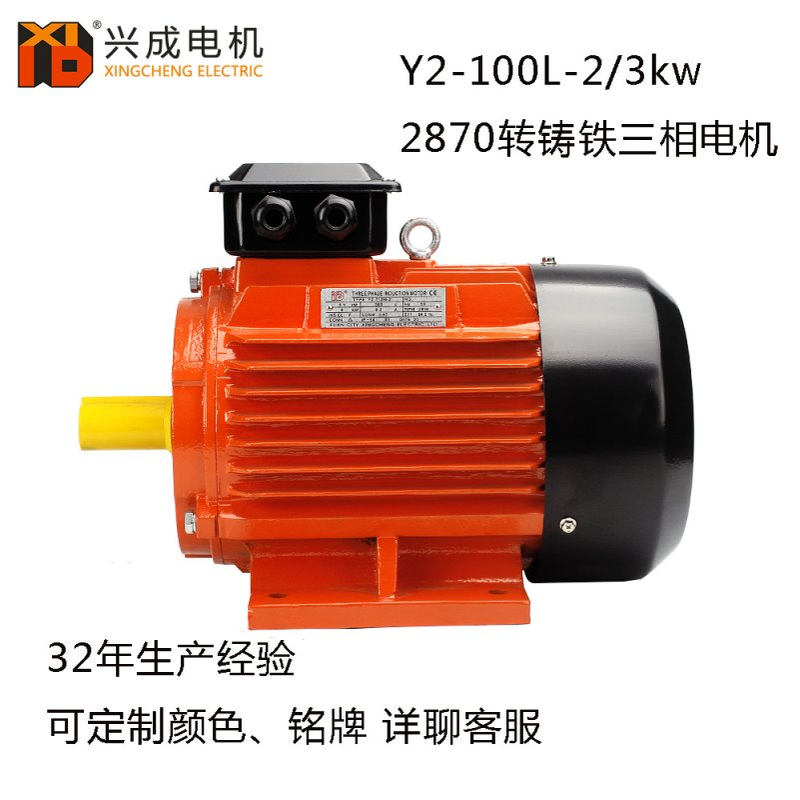 铜线y2 100L3kw2极卧式防护等级ip55外轴4HP交流三相异步电机
