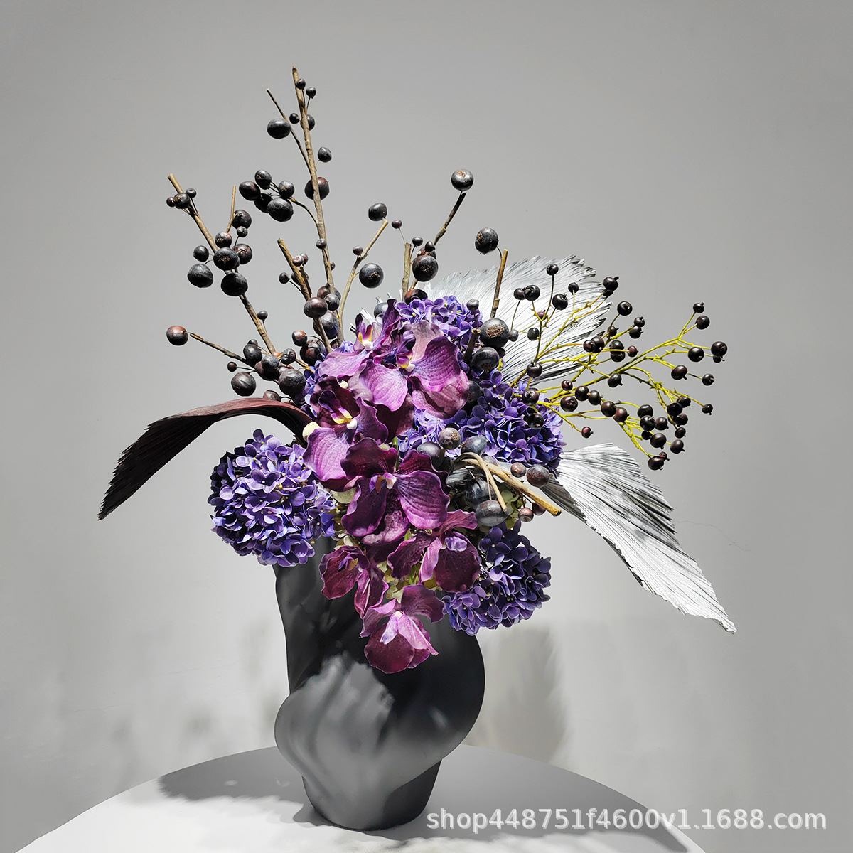 现代高级仿真插花家居手感假花仿真花绣球紫色花样板间软装饰摆件