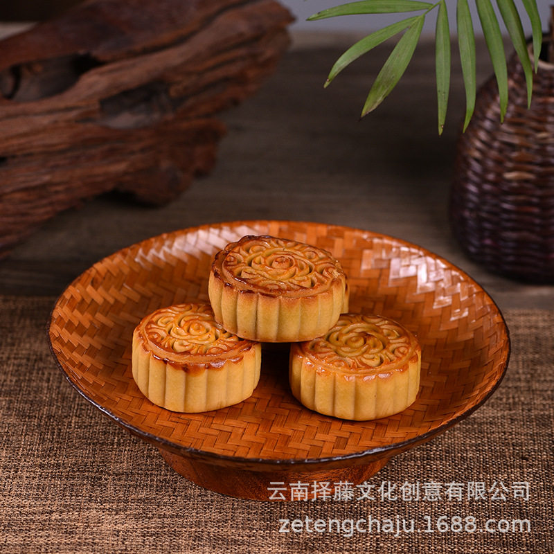 手工竹制编织果盘支架水果篮日式干果点心托盘高脚茶垫盘圆形碟子