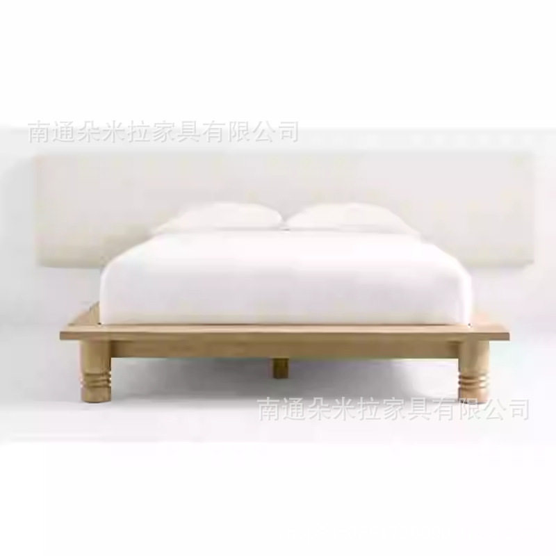 美式复古简约榻榻米床美式轻奢双人床中古矮床头实木床卧室家具