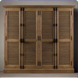 法式乡村复古实木卧室家用衣橱美式简约现代白蜡木百叶门组装衣柜