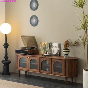 北欧简约复古黑胡桃木实木电视柜小户型家用客厅轻奢地柜墙柜