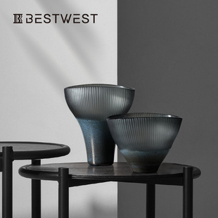 Best west 复古新中式磨砂玻璃花瓶摆件 家居客厅软装饰水培花器