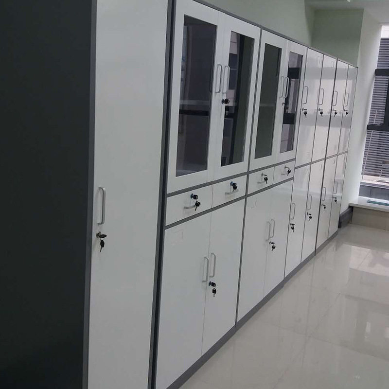白色文件柜纯白玻璃柜窄边工艺拆装瓷白文件柜档案柜书柜铁卷柜