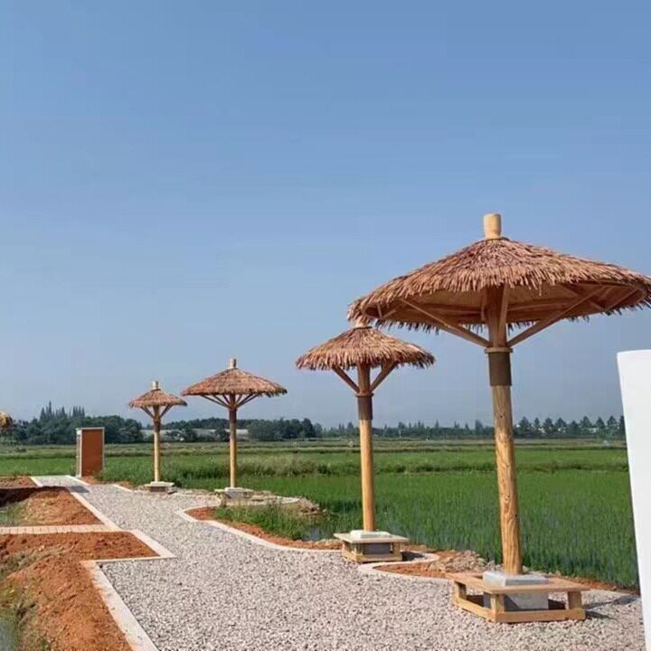 茅草伞户外凉亭圆亭子庭院茅草亭防腐木遮阳棚茅草棚仿古景观亭
