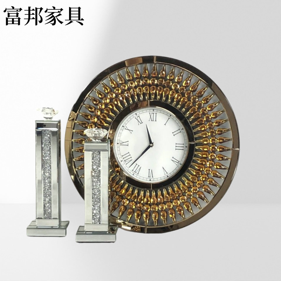 北欧创意复古香槟色镂空镜面时钟别墅客厅装饰艺术钟表餐厅挂钟表