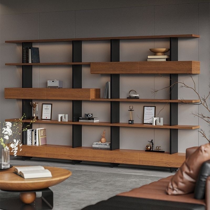 实木书架多层简约收纳书柜复古办公室展示架置物架美式落地客厅