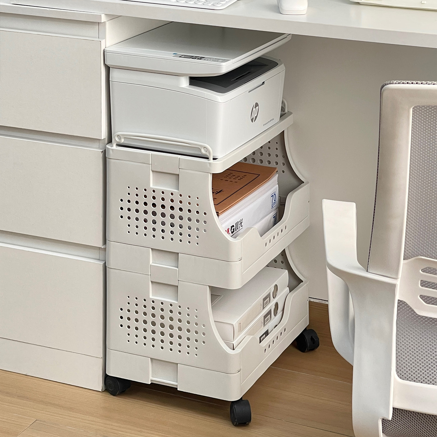 办公室收纳小推车置物架工位桌下文件落地整理架打印机多层收纳架