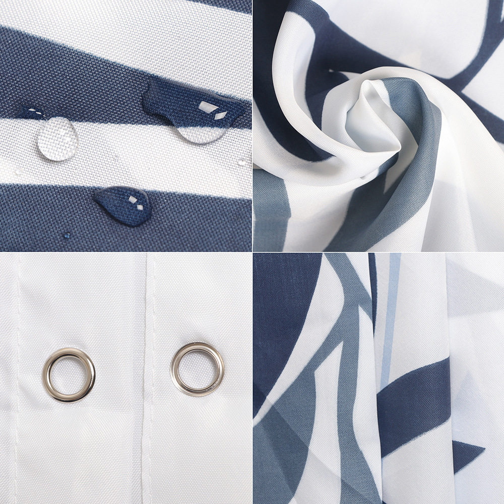 涤纶防水大叶子印花浴帘浴室淋浴帘欧式家居隔断帘送环套装