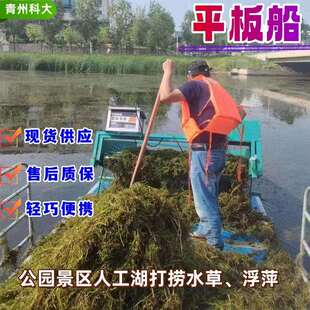 公园景区人工湖水面捞草设备江苏小型平板割草船泡沫材质保洁船