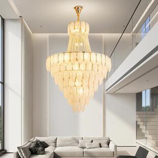 法式轻奢羽毛客厅大吊灯复式楼别墅挑空客厅吊灯楼中楼水晶楼梯灯