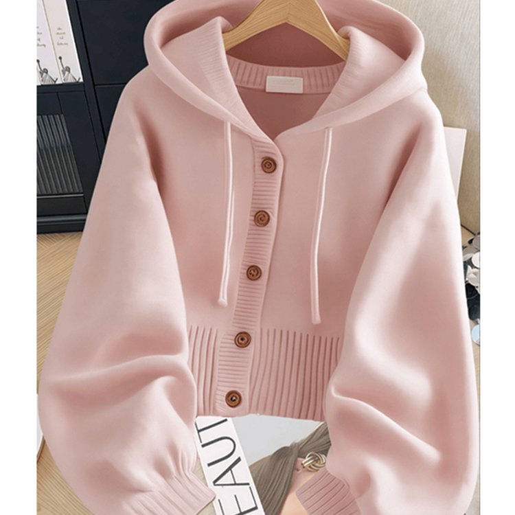 粉色软糯连帽卫衣外套女2025春秋新款慵懒风小众宽松温柔针织开衫