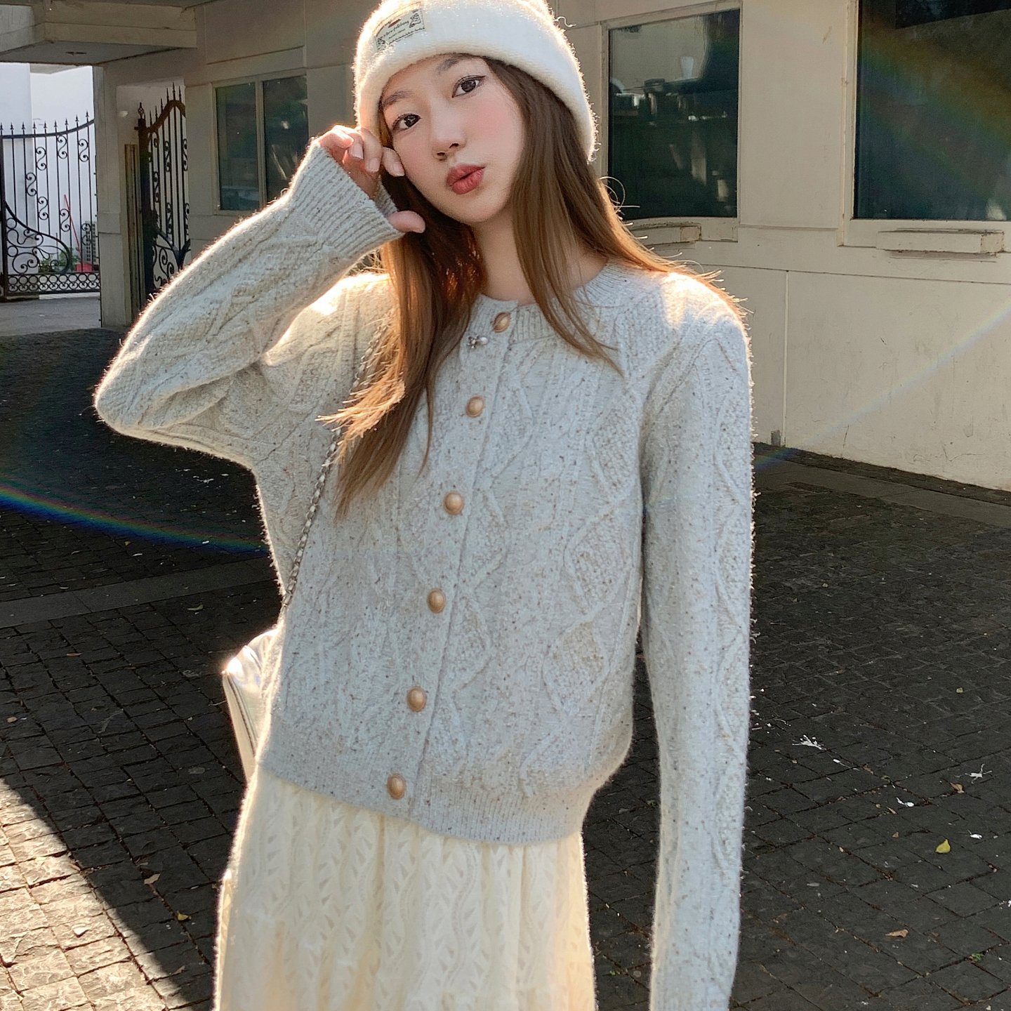 韩系温柔风麻花针织开衫女2025冬季新款宽松休闲百搭毛衣外套上衣