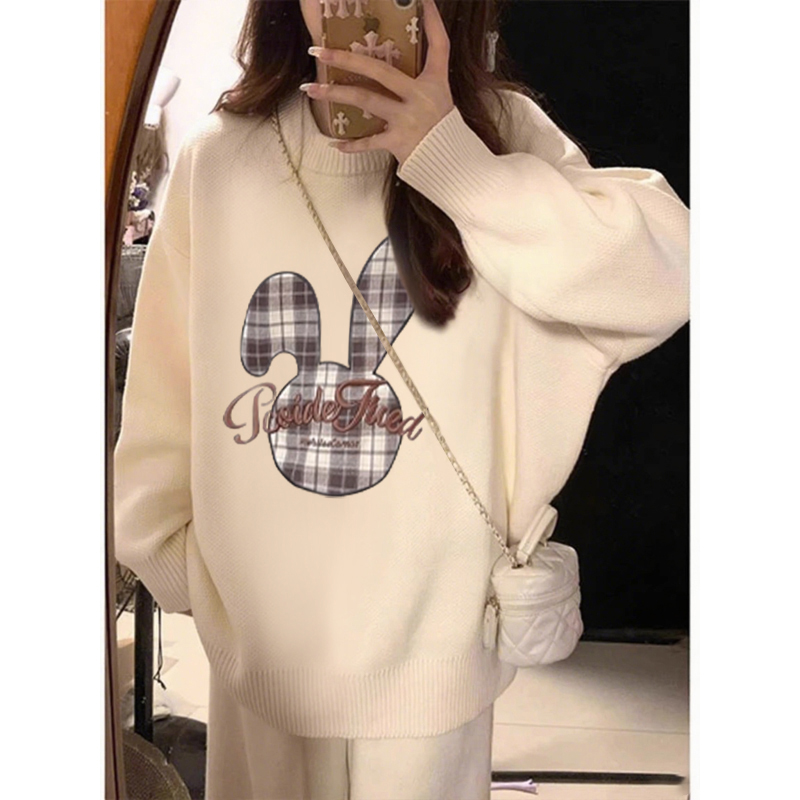 高质量温柔风穿搭奶fufu软糯大码宽松秋冬外穿印花针织毛衣女