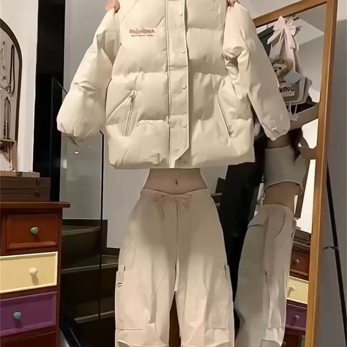 学院风韩版羊羔毛拼接pu皮防寒棉衣外套女学生冬季新款加厚面包服