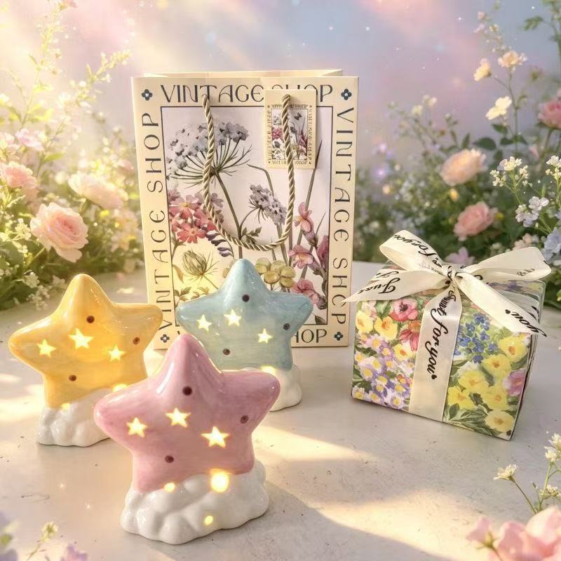 陶瓷卡通星星创意小夜灯书桌可爱装饰摆件女生闺蜜生日礼品
