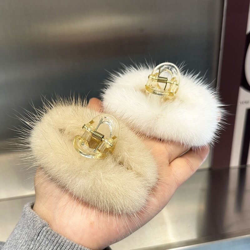 水貂毛小号抓夹毛茸茸刘海夹子侧边夹网红头饰鲨鱼夹发抓发饰发夹