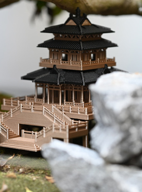 云深处原创设计（逍遥楼）亭台楼阁生态微景观水陆缸家居摆件