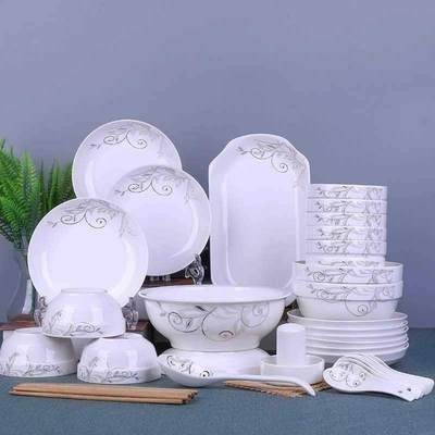 Bowl and dish set Household Jingdezhen Simple 78 bowls