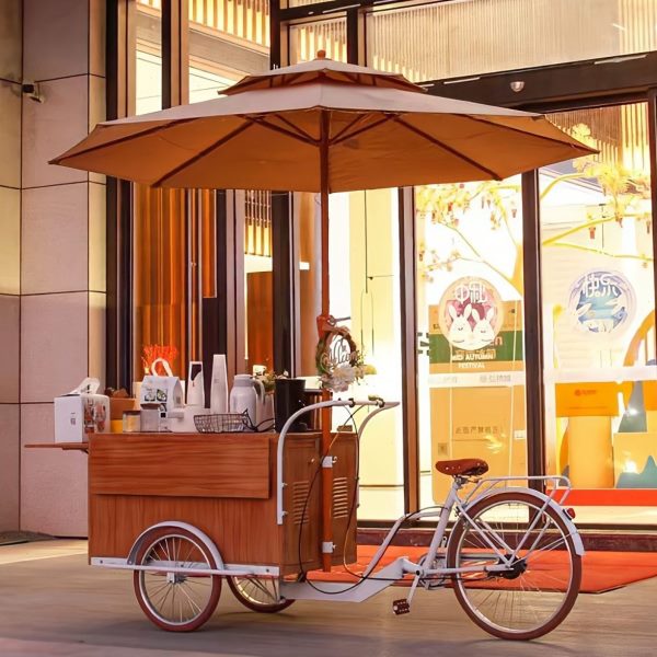 美食展示车商场区实木摆摊车风景复古促卖车小吃夜市车移动餐车贩