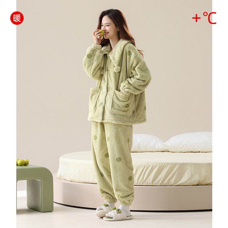 【暖暖贵妃绒】秋冬季女士睡衣女珊瑚绒加厚保暖法兰绒女款家居服