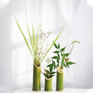 竹筒插花瓶天然新鲜竹筒竹节摆件装 饰品竹筒插花瓶园艺竹节花瓶器