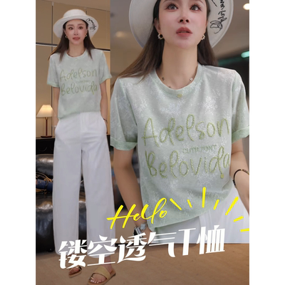 清新百搭字母刺绣短袖女T恤