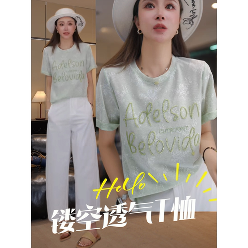 清新百搭字母刺绣短袖女T恤