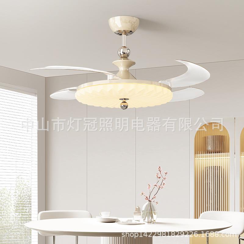 中山中古风扇灯餐厅卧室复古胡桃木色隐形电扇客厅护眼智能吊扇灯