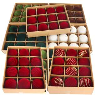 圣诞球植绒球红色6cm圣诞树装饰品吊顶挂件吊球橱窗布置12个