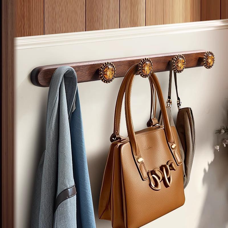 实木挂衣钩进门玄关浴室门后挂衣架壁挂墙上胡桃木挂钩免打孔胶粘