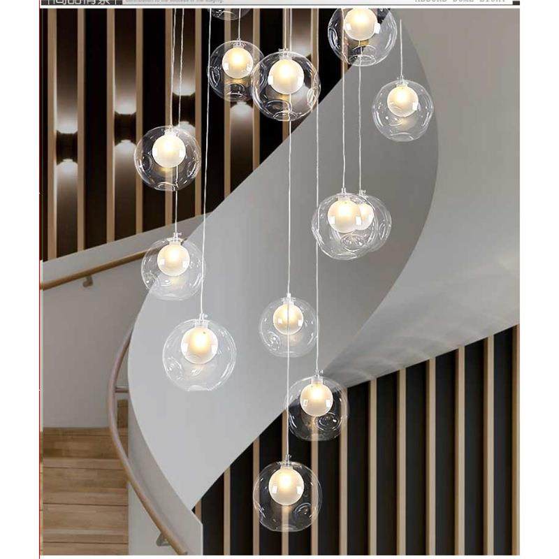 北欧简约泡泡球形楼梯间吊灯个性 客厅lof复式公寓楼道LED长吊灯