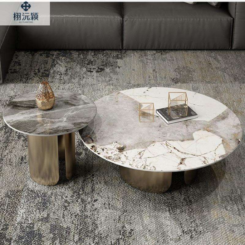 家用小户型茶几组合岩板圆形茶几现代简约客厅意式轻奢风2025新款