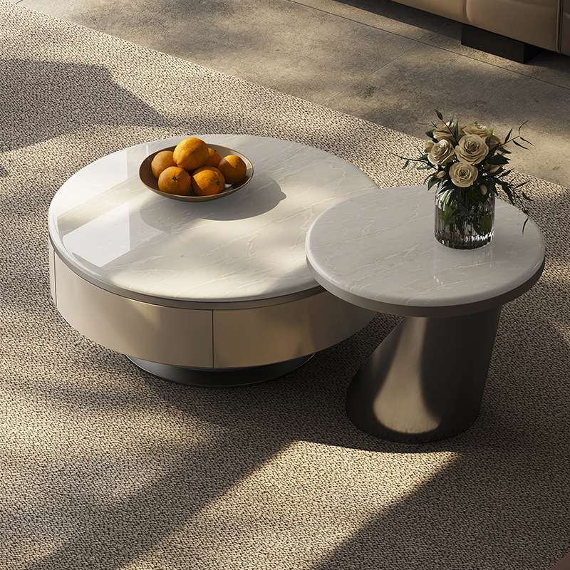 大理石茶几天然卡里冰玉意式极简客厅家用设计师高端圆形茶几组合