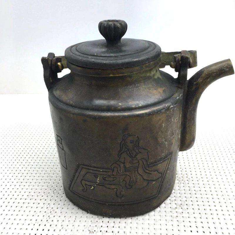古玩收藏 仿古做旧铜器 黑色酒壶茶壶 刻字摆件4