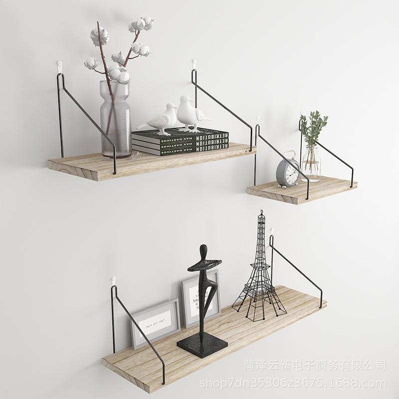 跨境实木墙上置物架一字隔板架免打孔墙壁装饰书架壁挂式收纳架