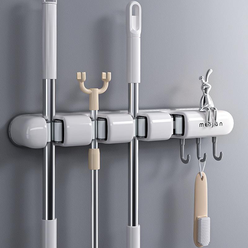 拖把壁挂夹免打孔卫生间挂钩扫把夹固定卡扣收纳架拖布夹典雅灰