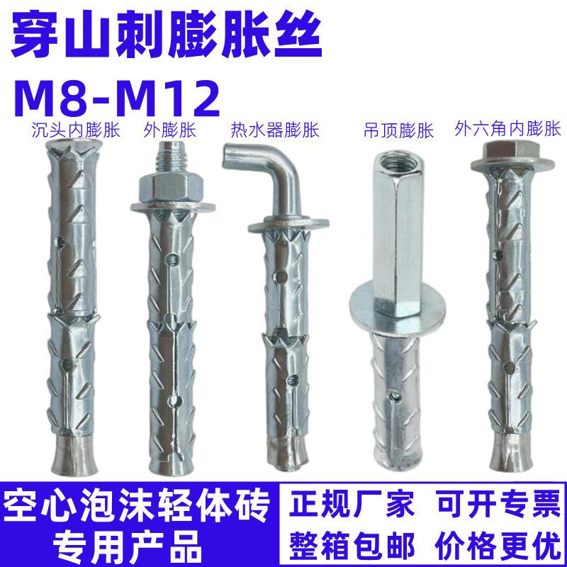 穿山刺膨胀螺丝加气块砌块砖泡沫轻体砖专用螺杆M8M10M12爆炸锚栓